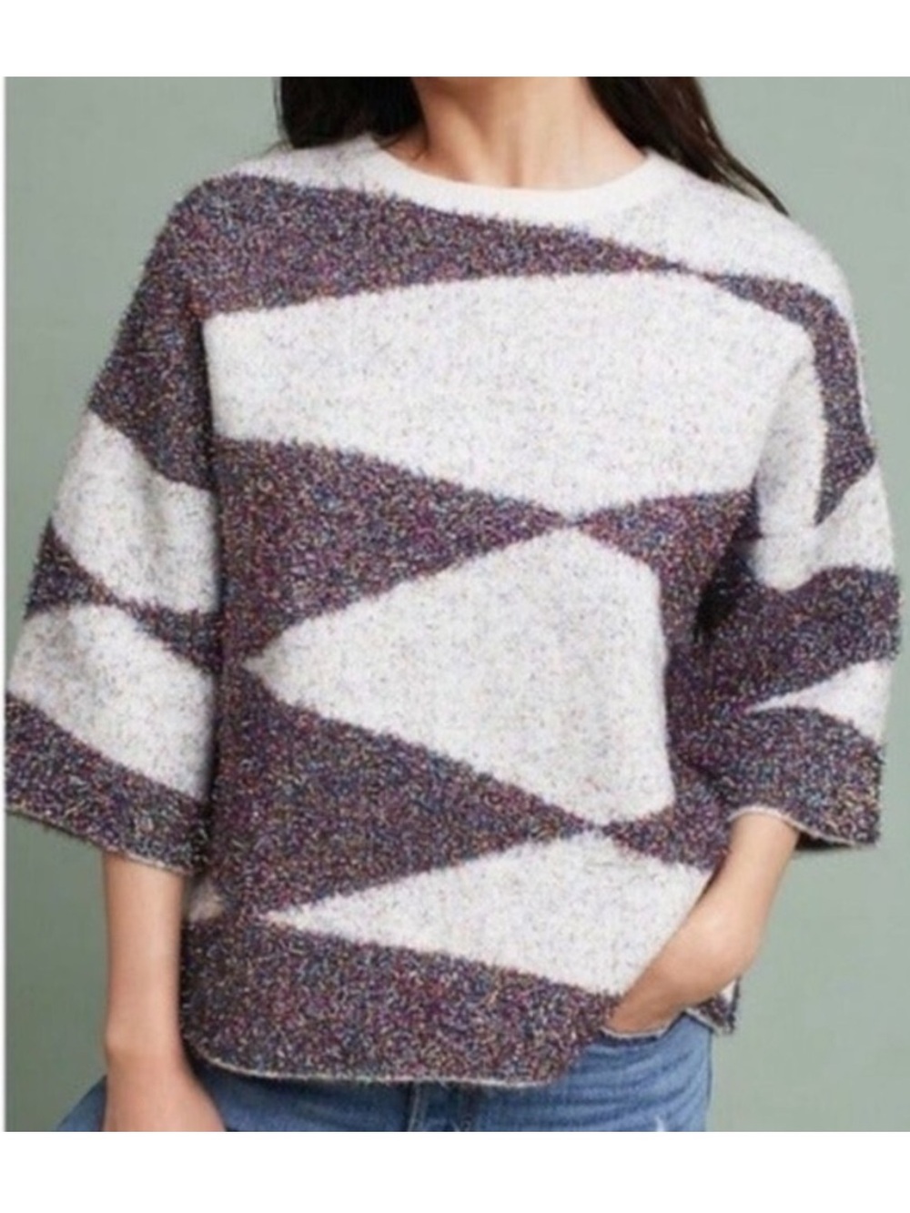 Anthropologie Moth Sparkling Geo Metallic Sweater Sz M festive holiday Christmas
